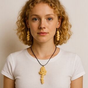 Handmade Crochet Jewelry Set Yellow Spiral Earrings & Pendant Necklace unique